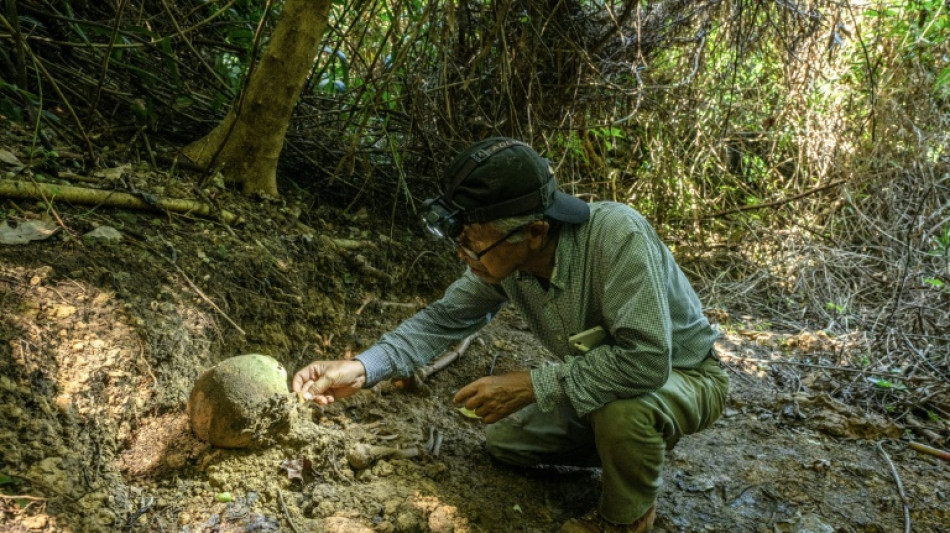 Voluntarios japoneses buscan restos de los muertos en la batalla de Okinawa